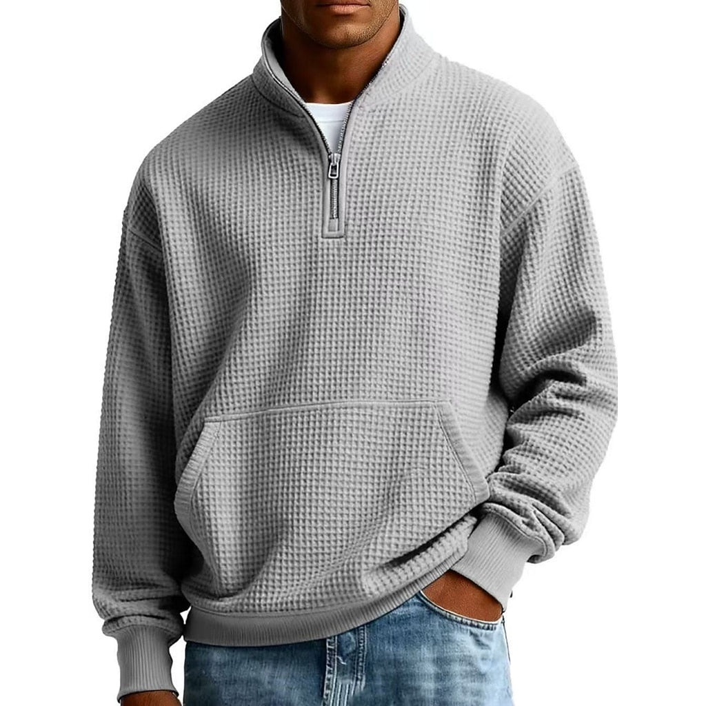 Half Zip Pocketed Waffle Polo Shirt