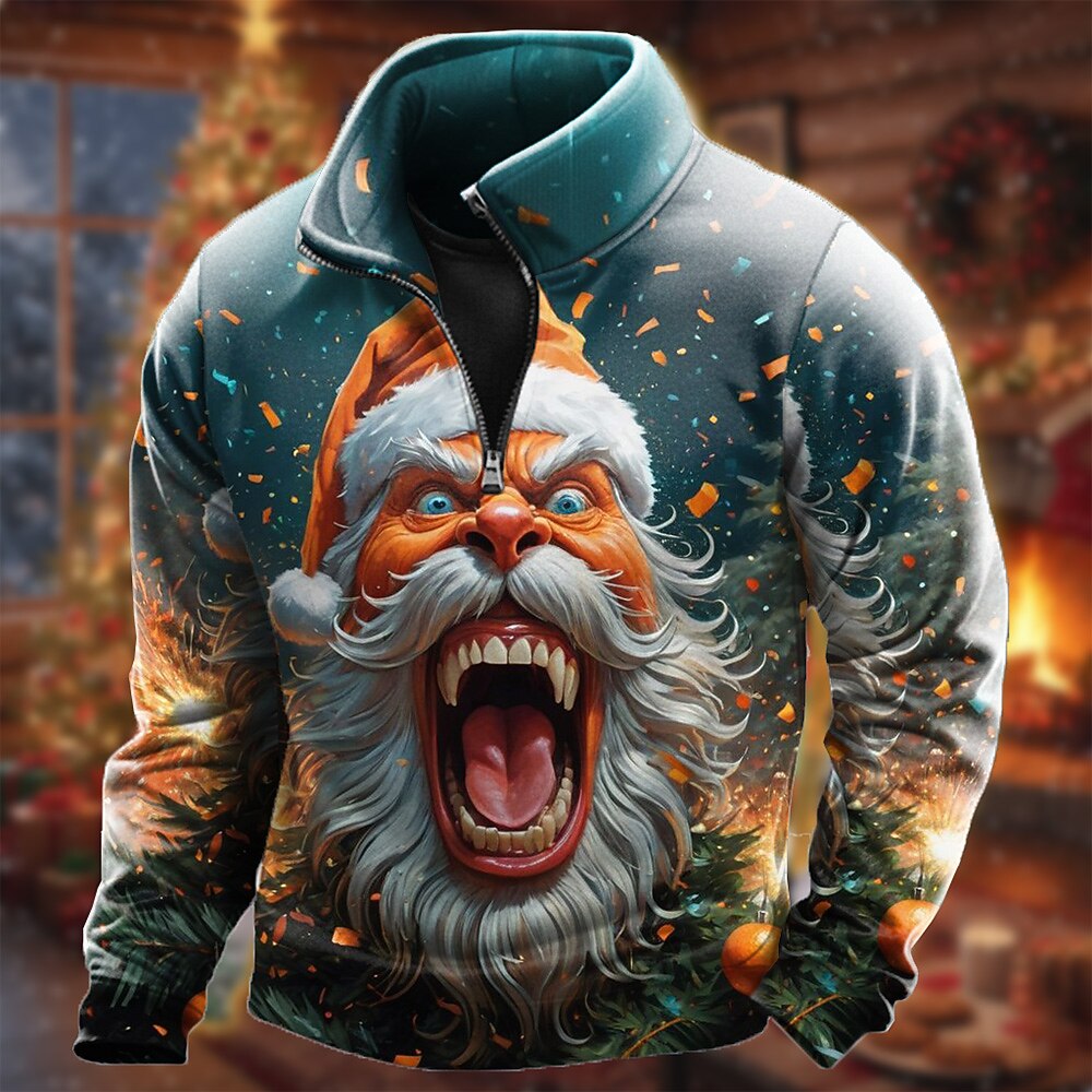 Christmas Santa Holiday Casual Zip Sweatshirt