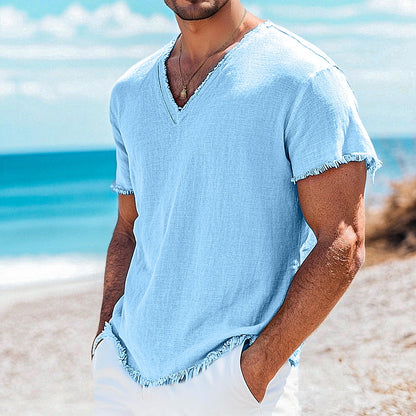 Breathable V-neck Linen Shirt