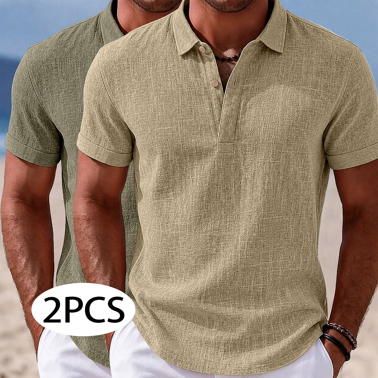 2-Pack Lightweight Linen Polo Shirts