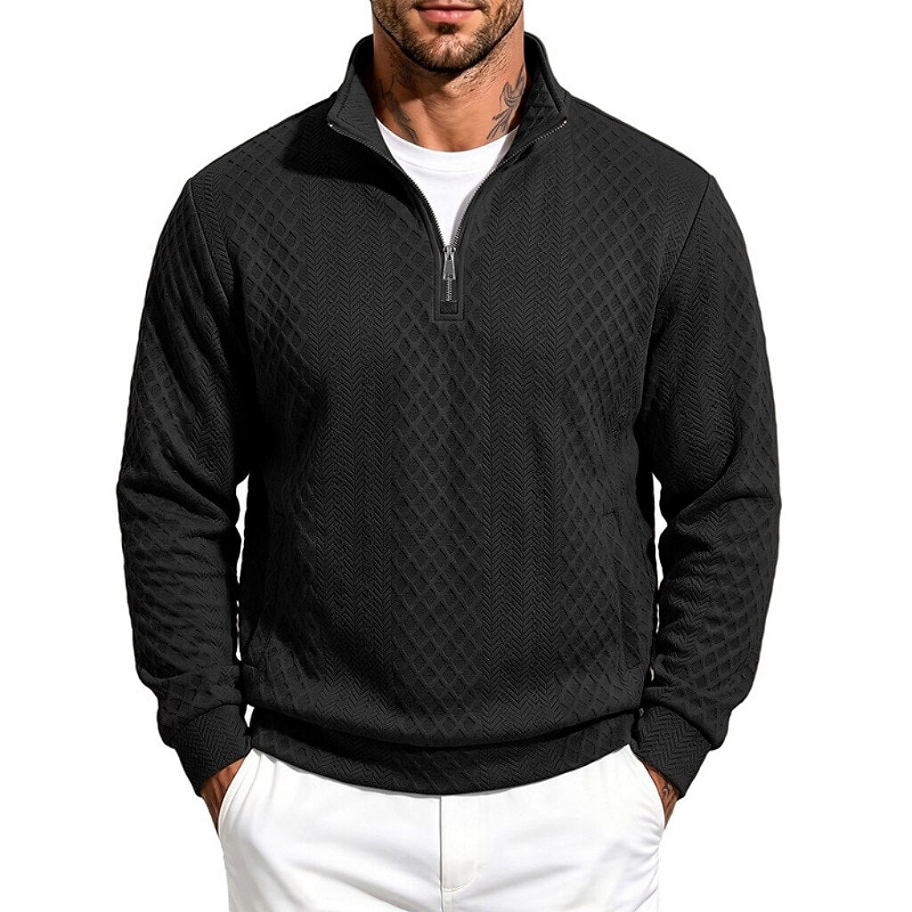 Textured Jacquard Stand Collar Sweatshirt