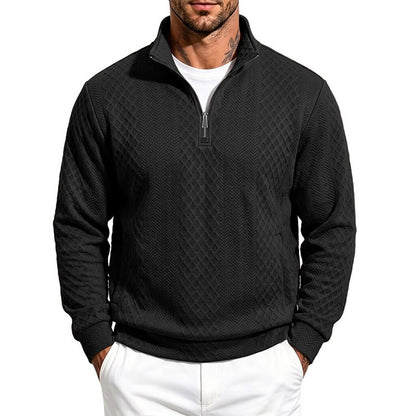 Textured Jacquard Stand Collar Sweatshirt