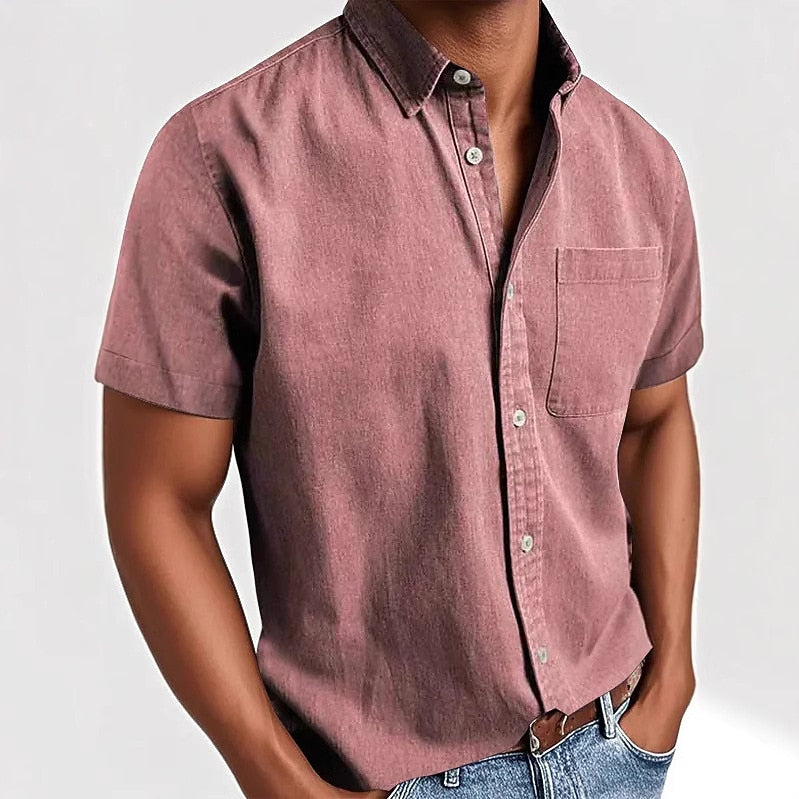 Men's Cotton Shirt -Casual Short Sleeve Button-Up