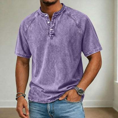 Retro 100% Cotton Demin Henley T-Shirt