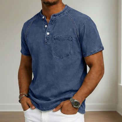 Vintage Washed Cotton Henley T-Shirt