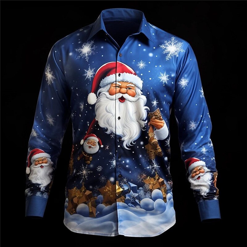 Christmas Santa Daily Stretch Button Shirt
