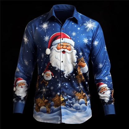 Christmas Santa Daily Stretch Button Shirt