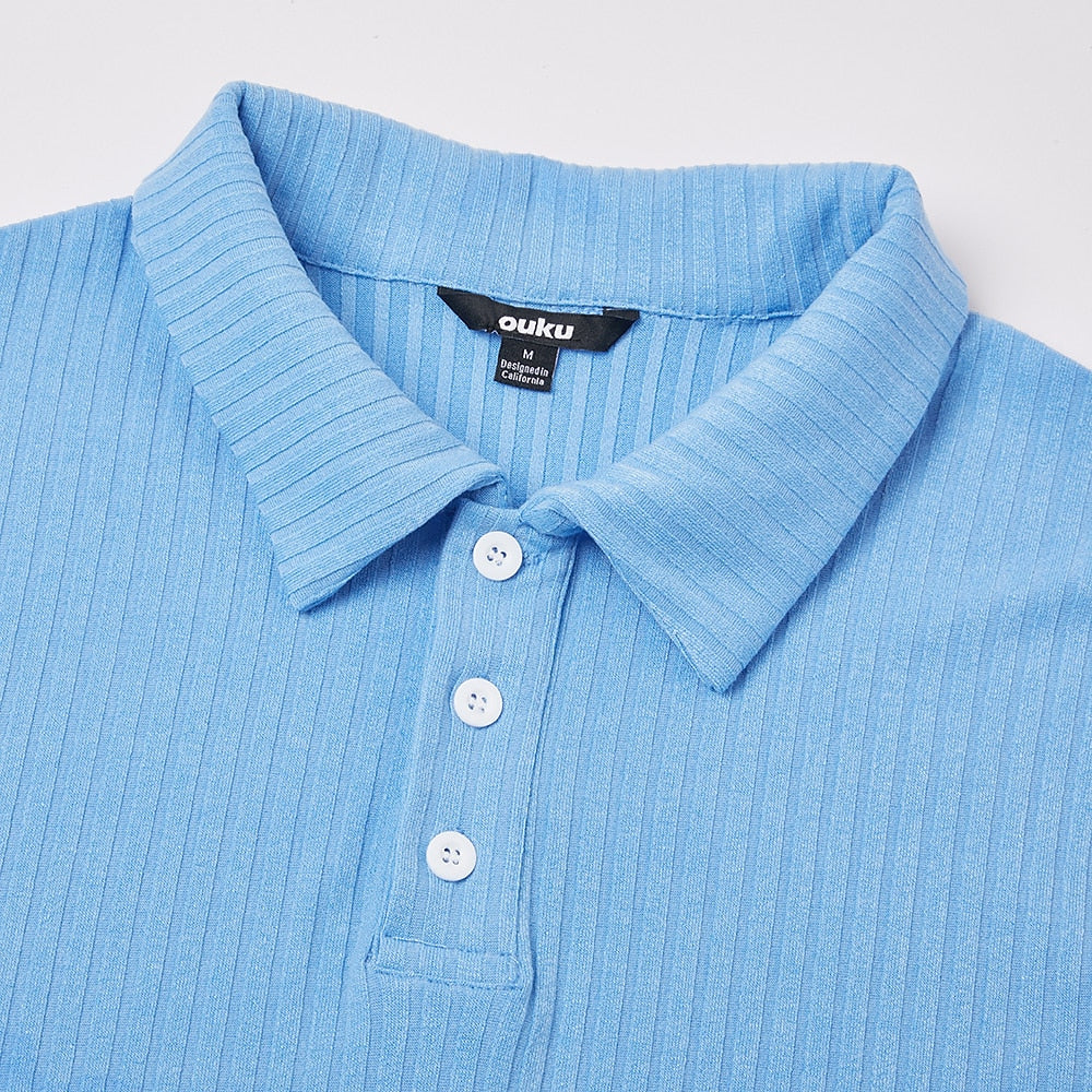 Men's Rib Knit Polo-Casual Short Sleeve Polo