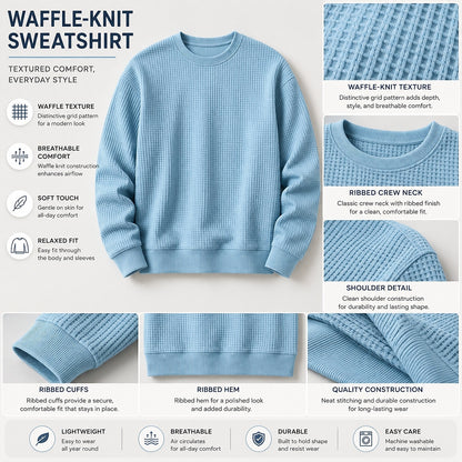 Classic Waffle Knit Crew Neck Sweatshirt
