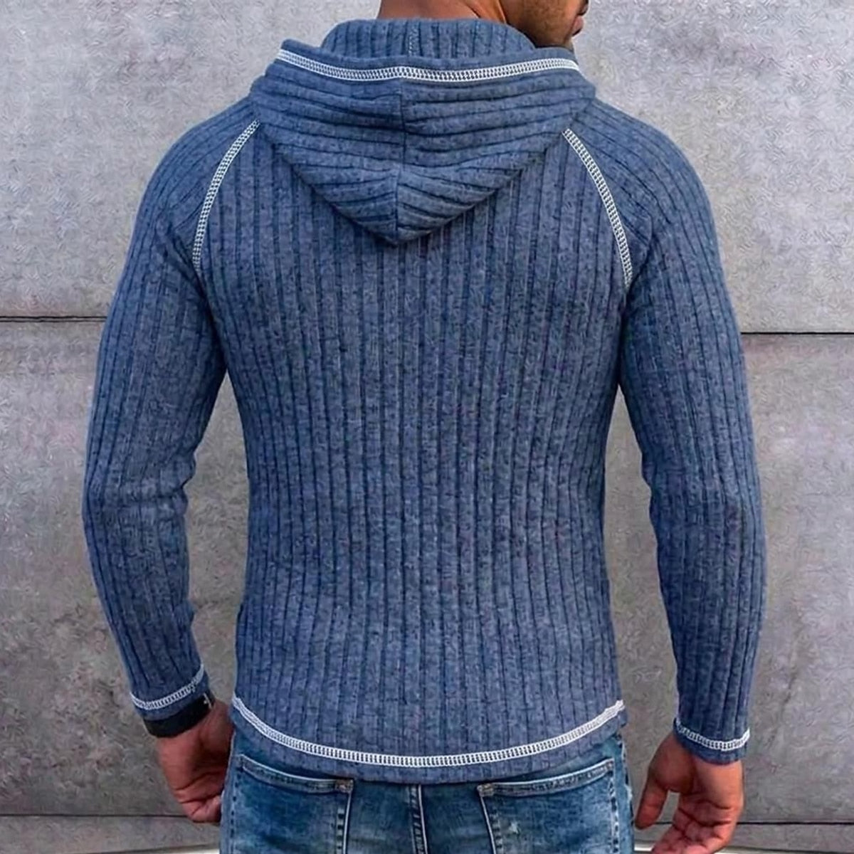 Fleece Ribbed Knit Hooded Henley Shirt