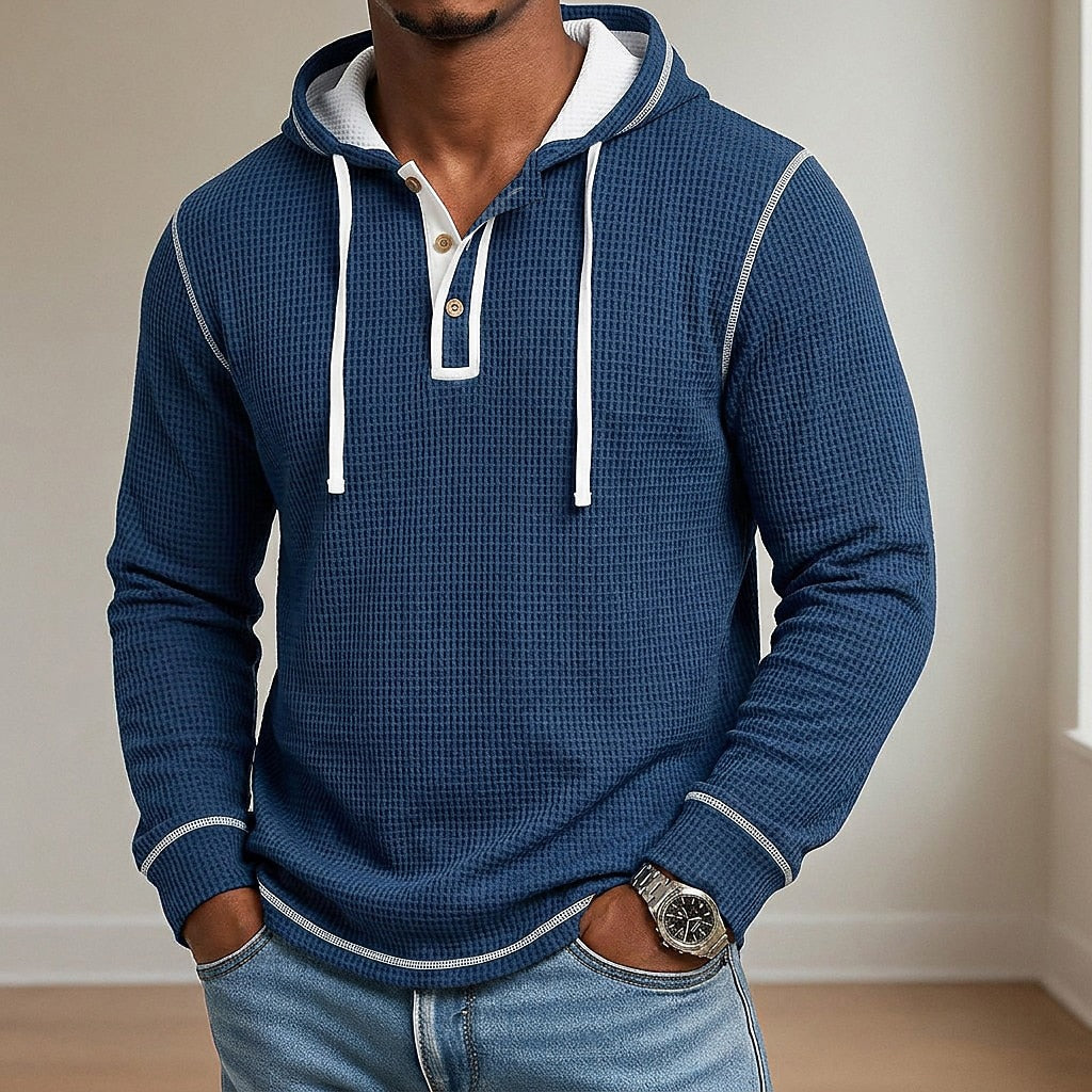 Textured Waffle Hooded Henley