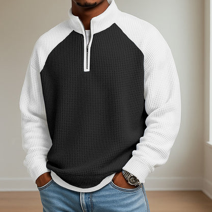 Colorblock Zipped Waffle Polo Shirts