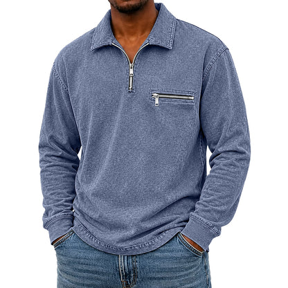 Broken-In Zip Up Cotton Polo Shirt