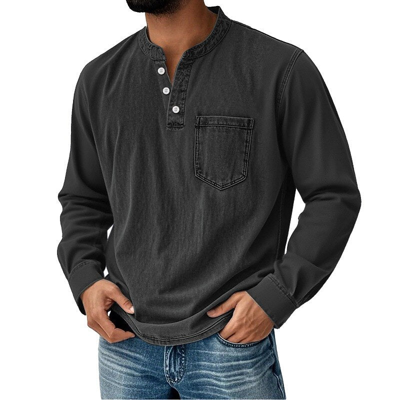 Vintage Washed Cotton Henley T-Shirt