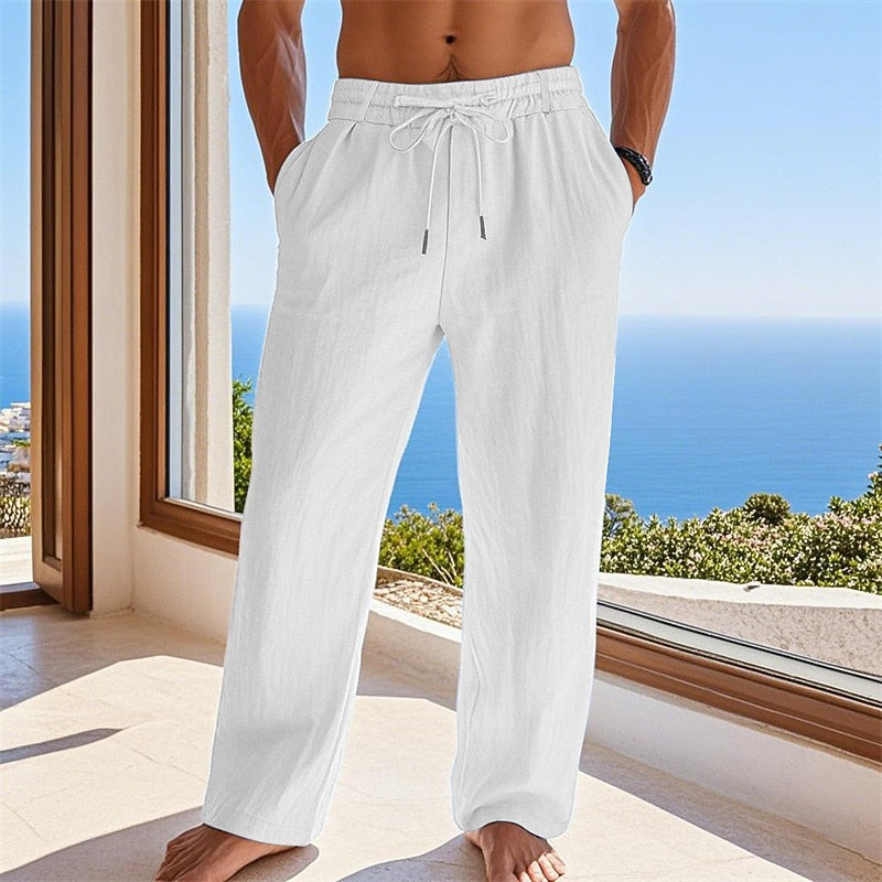 Cotton Linen Pants - Straight Leg, Casual & Comfortable
