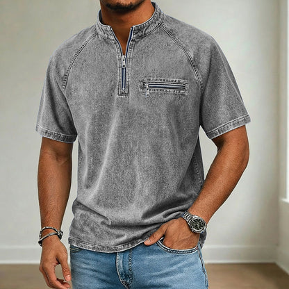 Broken-In Cotton Zip Up Henley Shirt