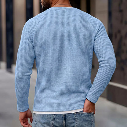 Colorblock V-neck Waffle Henley