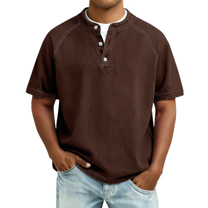 Lightweight Henley Shirt-Acid Wash Vintage Casual Top for Men