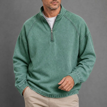 Washed Cotton Quarter Zip Henley Shirt