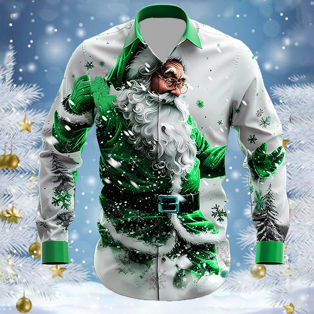 Men's Santa Christmas 3D Button-Up Shirt