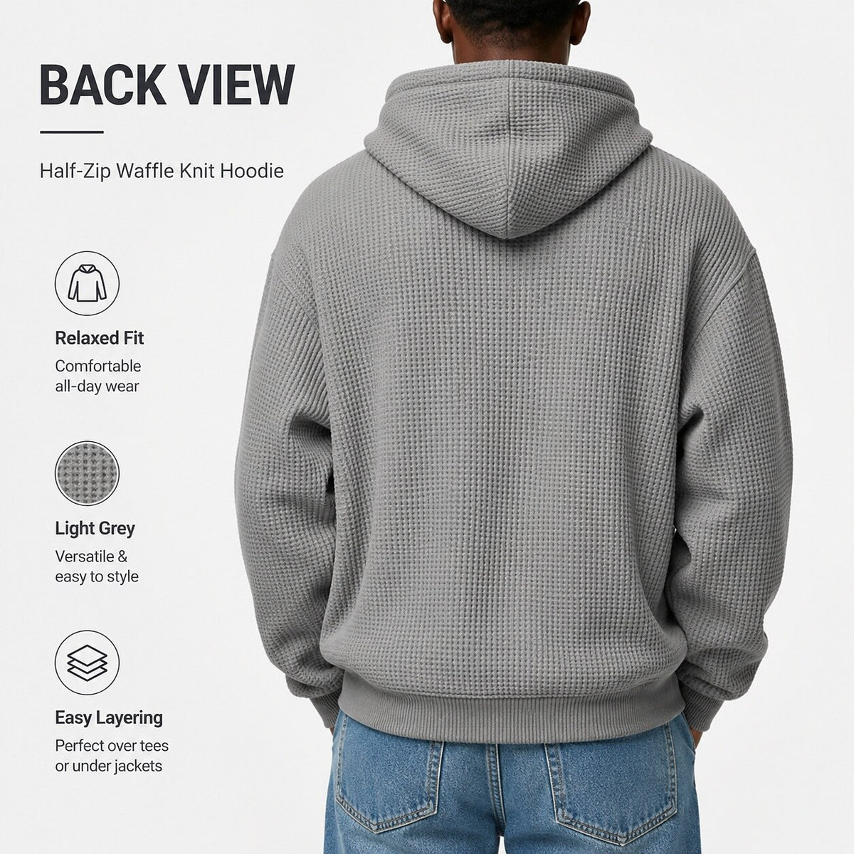 Classic Waffle Knit Quarter Zip Hoodie