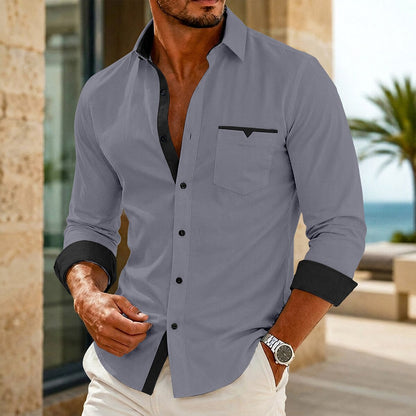 Colorblock Button Up Dress Shirt