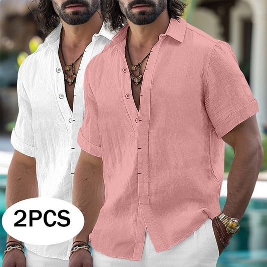 2Pcs Men's Linen Shirts Set