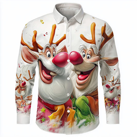 Men's Christmas Santa Reindeer Button Shirt