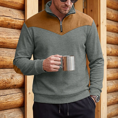 Colorblock Corduroy Quarter Zip Sweatshirt