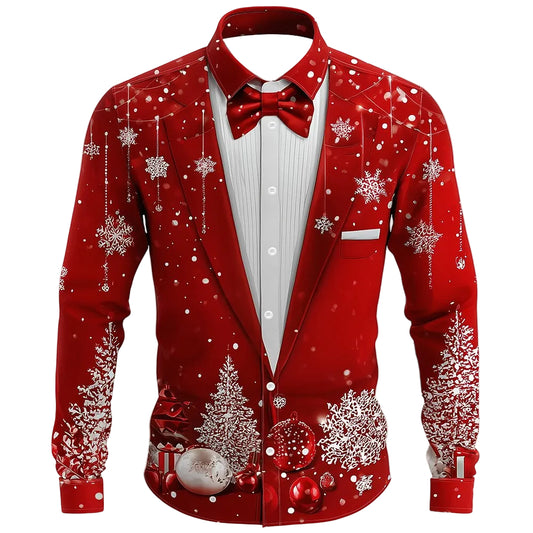 Men's Christmas Snowflake Tuxedo Print Shirt
