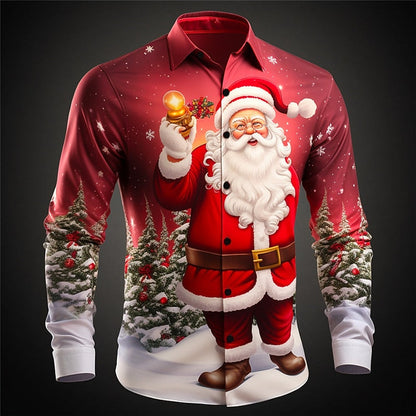 Christmas Santa Casual Stretch Button Shirt