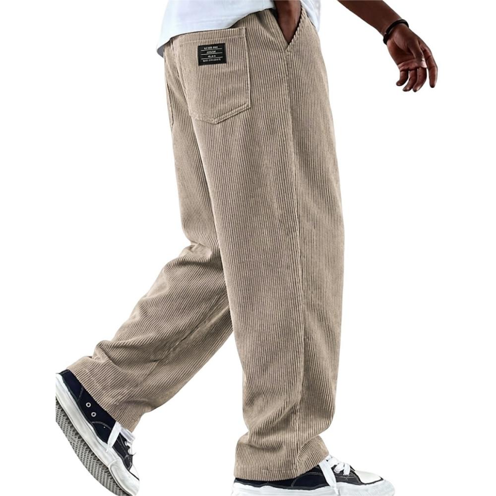Textured Comfort Corduroy Pants With Elastic Waist
