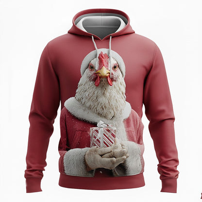 Christmas Santa Rooster Festive Pullover Hoodie