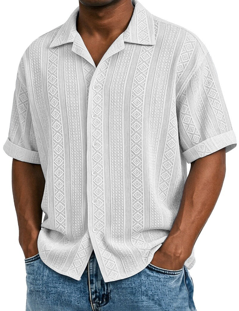 Men's Textured Jacquard Shirt-Short Sleeve Summer Casual