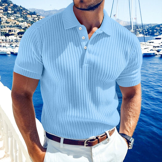 Men's Rib Knit Polo-Casual Short Sleeve Polo