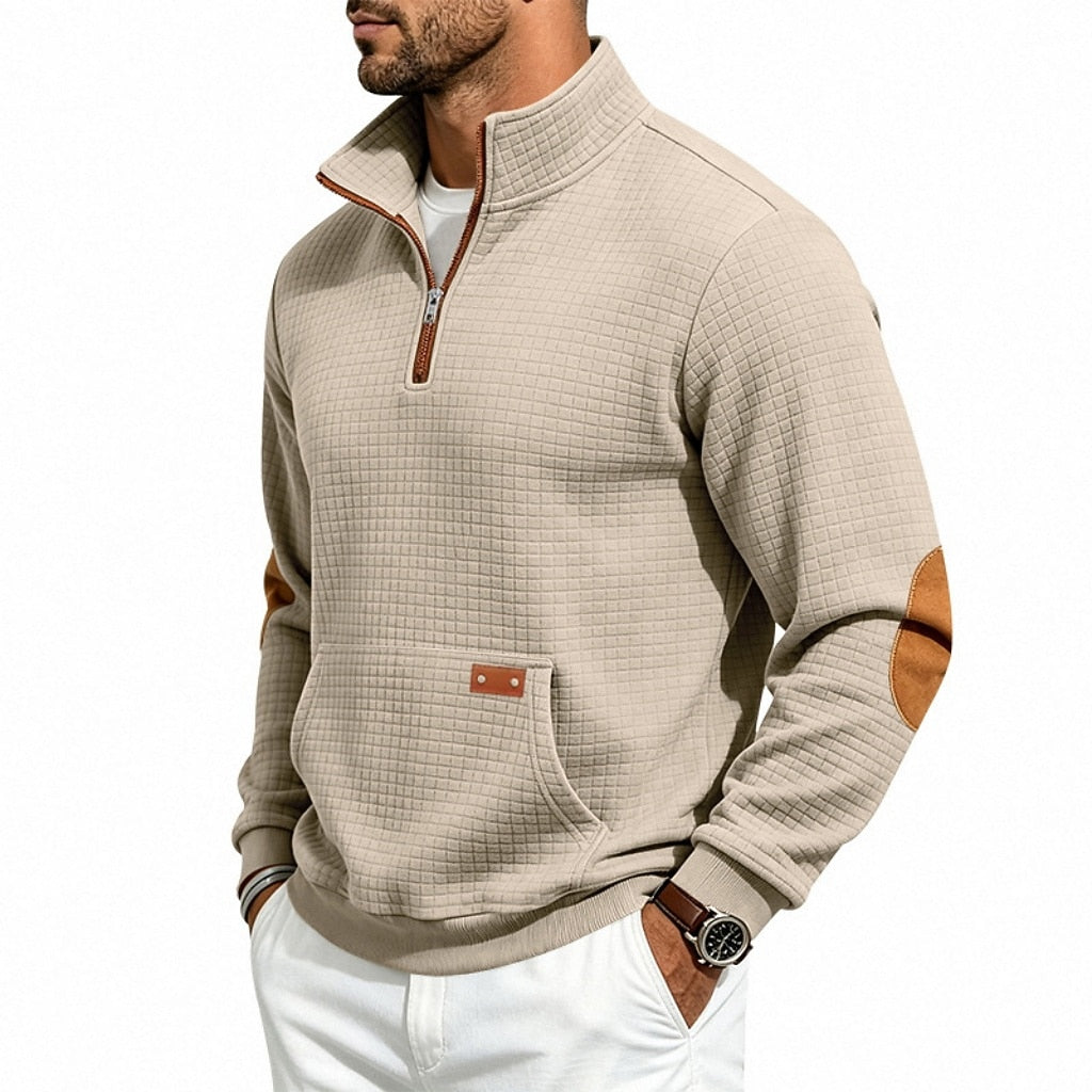 Textured Waffle Quarter Zip Pocket Sweatshirt