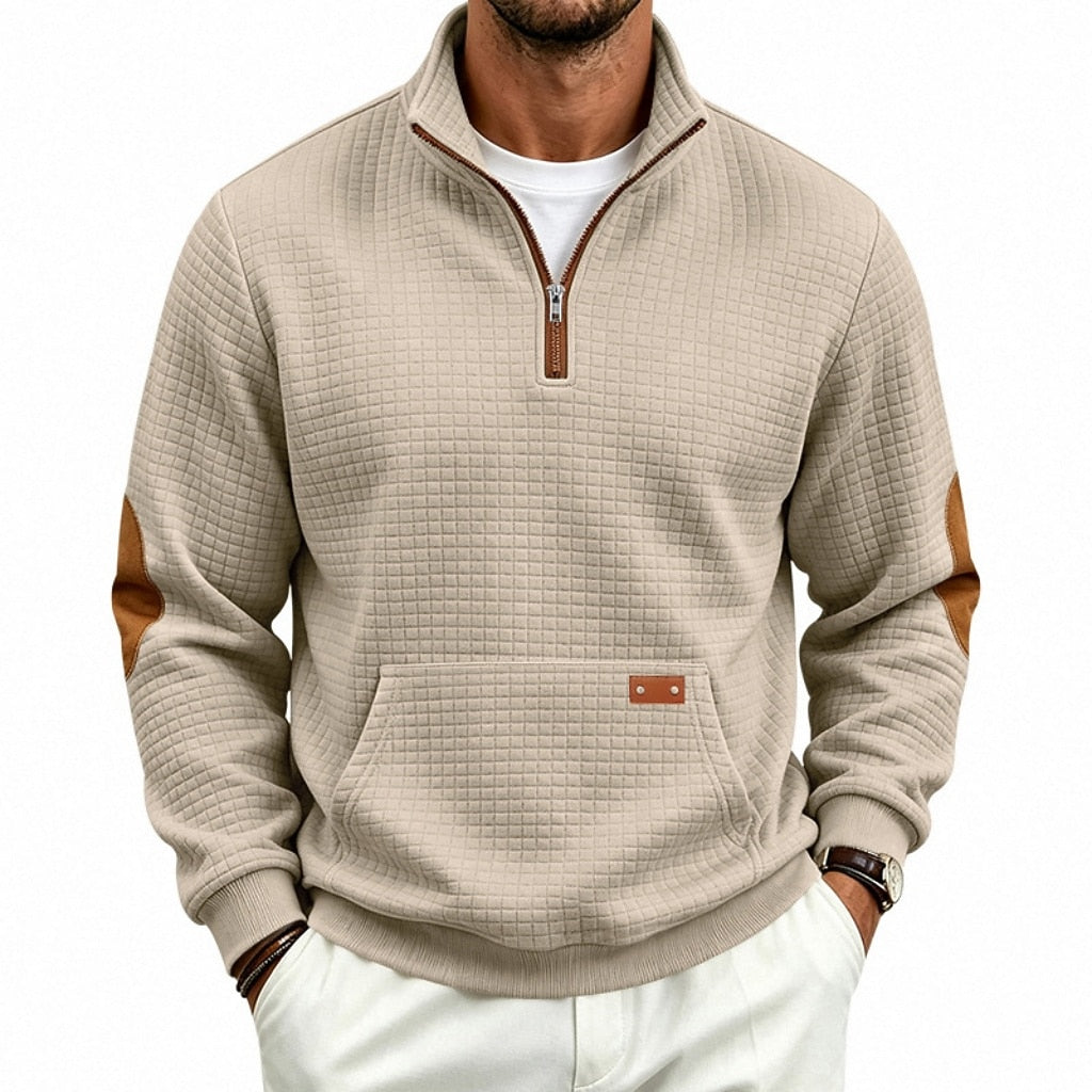 Textured Waffle Quarter Zip Pocket Sweatshirt