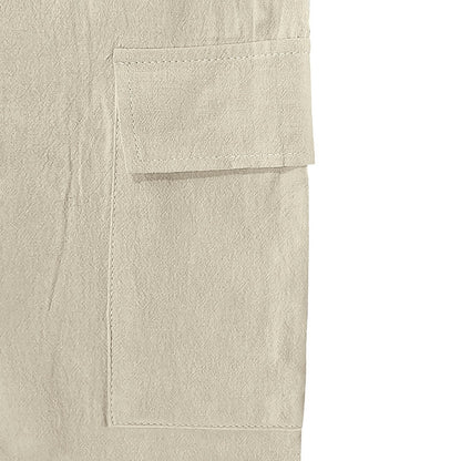 Men's Linen Shorts-Summer Drawstring Shorts with Multiple Pockets