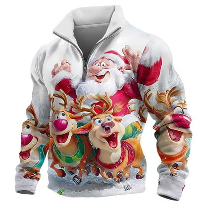 Christmas Santa Winter Casual Zip Sweatshirt