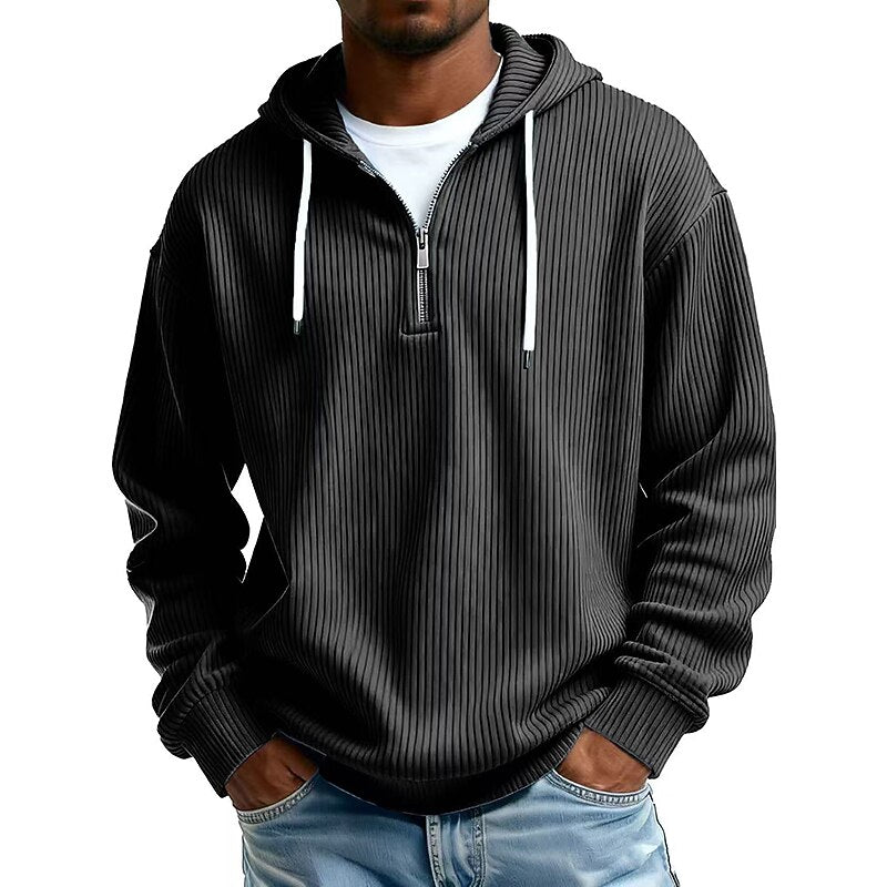 Textured Corduroy Quarter Zip Hoodie