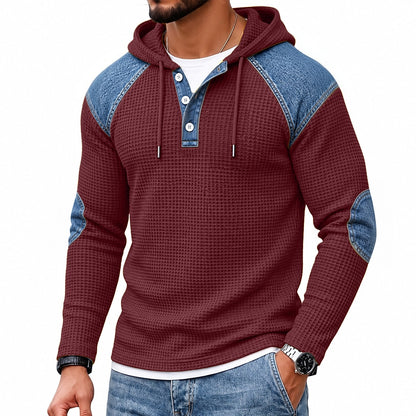 Colorblock Textured Waffle Hooded Henley