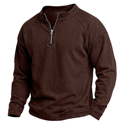 Half Zip Washed Cotton Henley Shirt