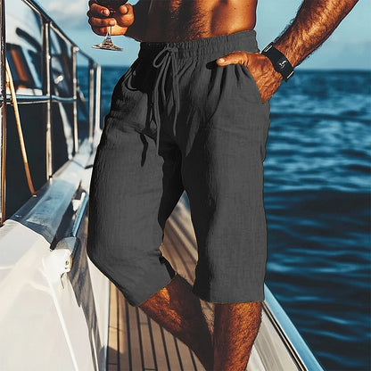 Men's Linen Shorts-Casual Drawstring Shorts for Summer Comfort