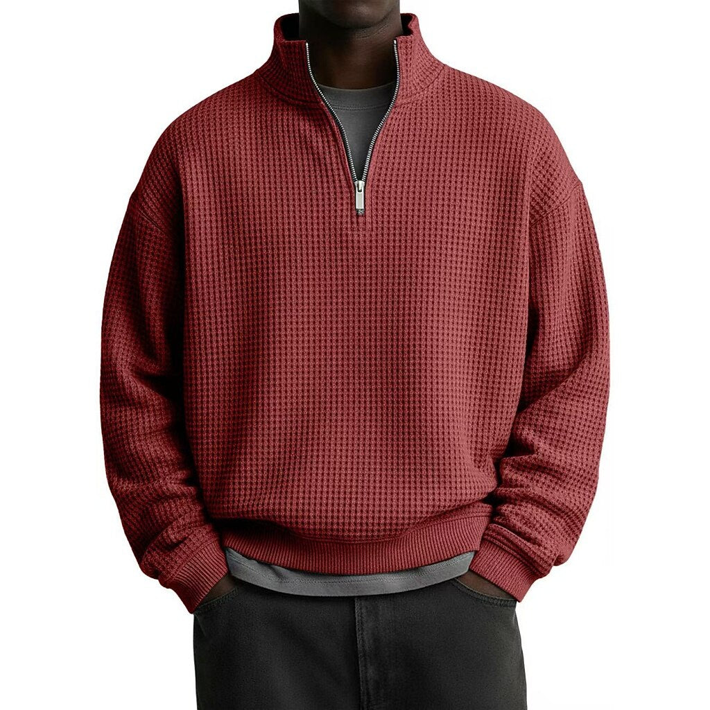 Textured Quarter Zip Waffle Polo