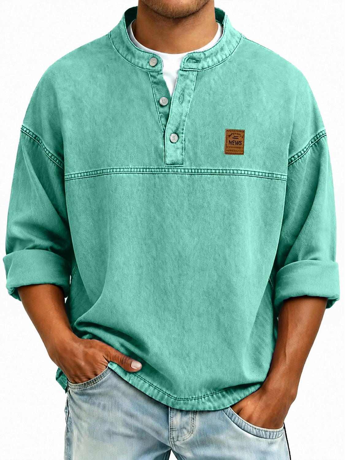 Retro Washed Cotton Henley Shirt