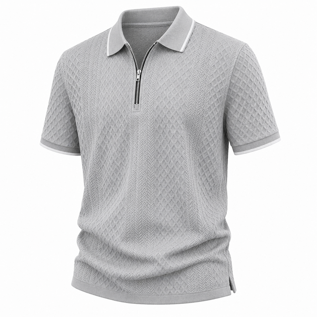 Zipper Textured Waffle Polo