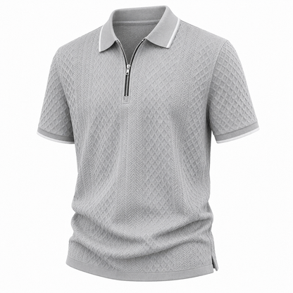 Zipper Textured Waffle Polo