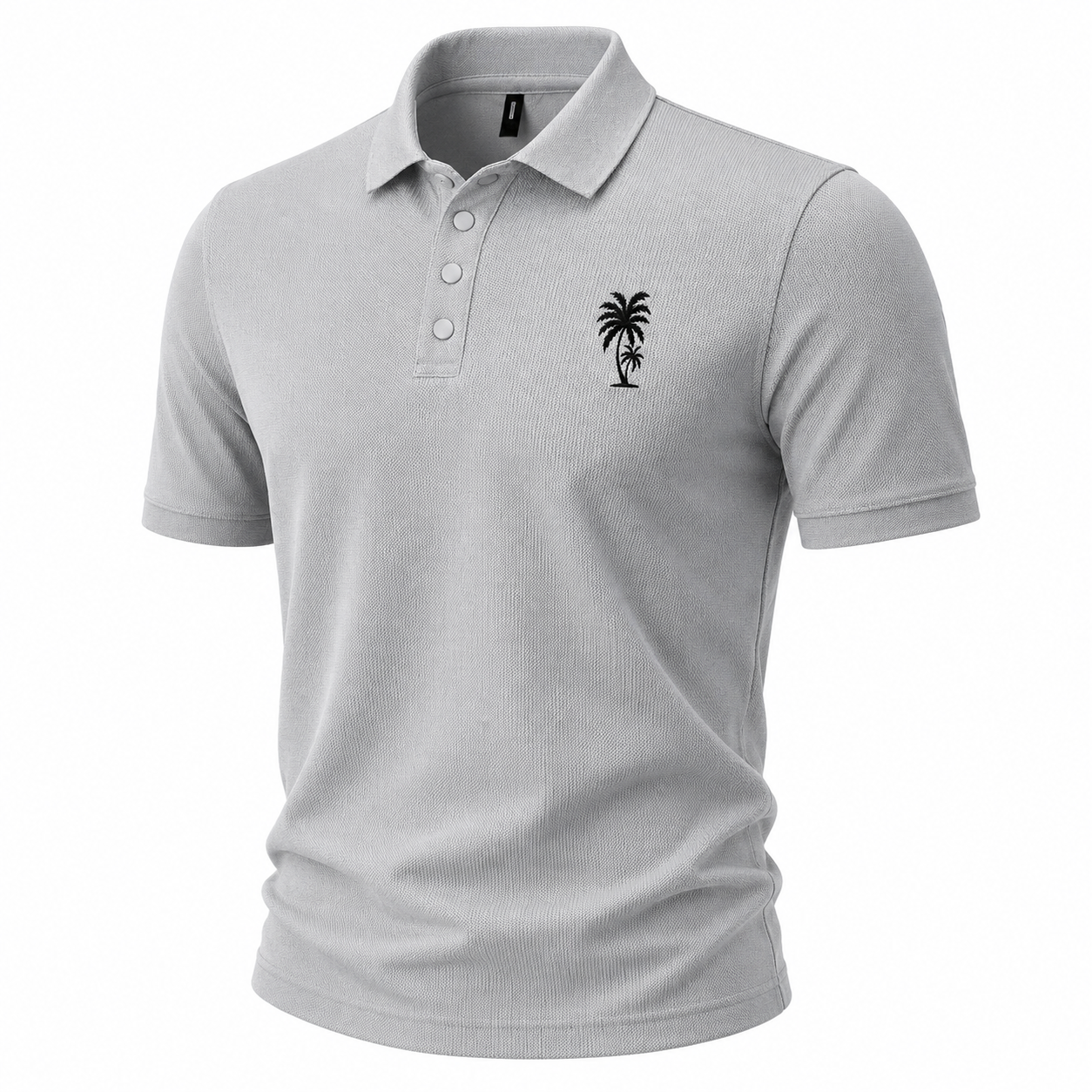 100% Cotton Palm Tree Embroidered Pique Knit Polo Shirt