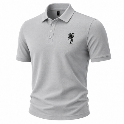 100% Cotton Palm Tree Embroidered Pique Knit Polo Shirt