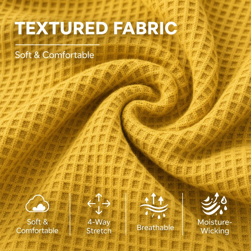 Textured Waffle Notched Crewneck Henley